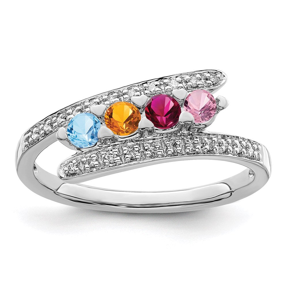 14K White Gold Family Jewelry Synthetic Stone & Diamond Set Ring