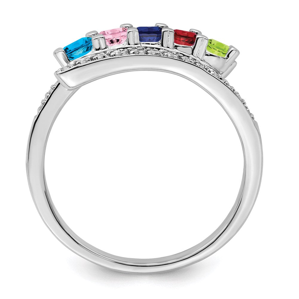 14K White Gold Family Jewelry Genuine Stone & Diamond Set Ring