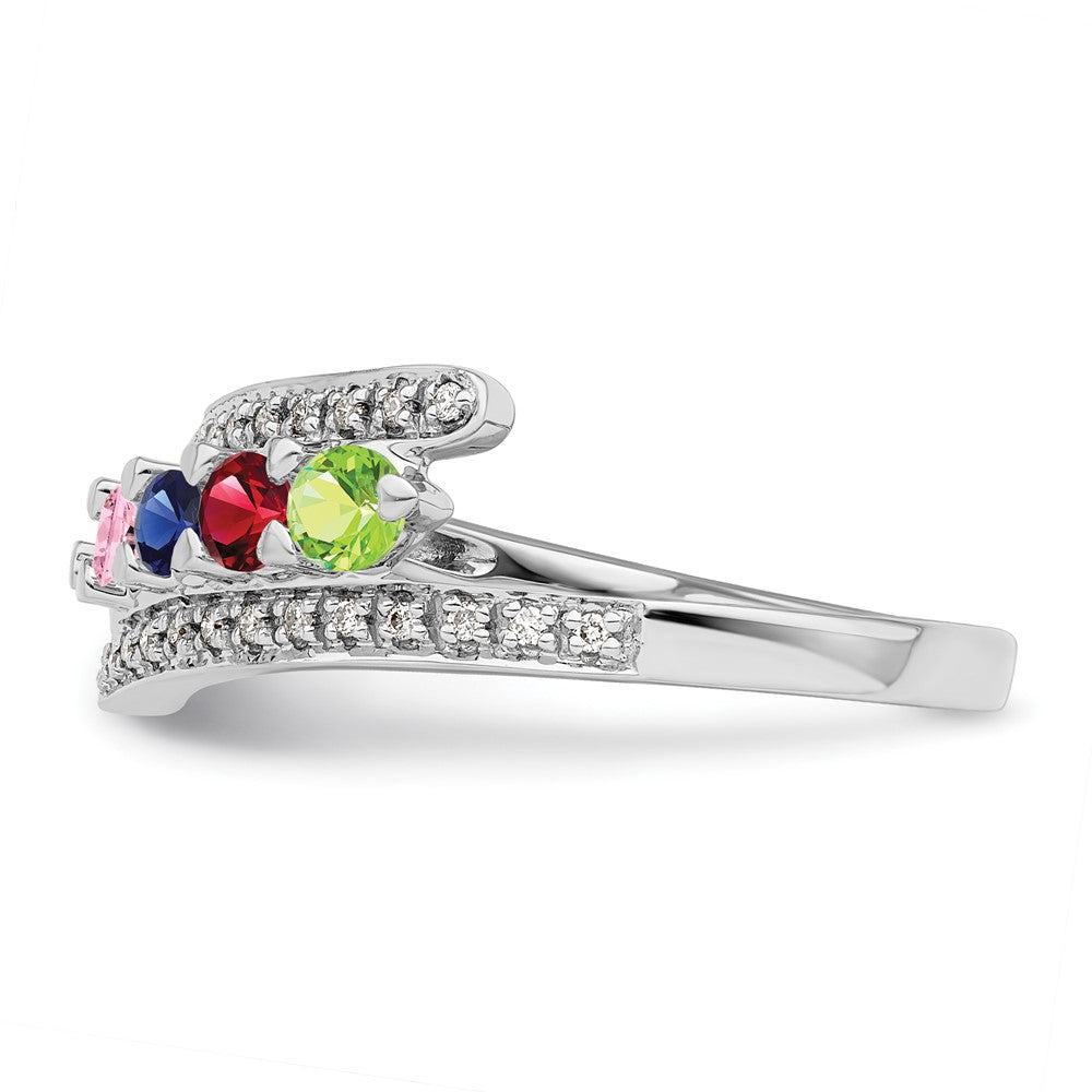 14K White Gold Family Jewelry Synthetic Stone & Diamond Set Ring