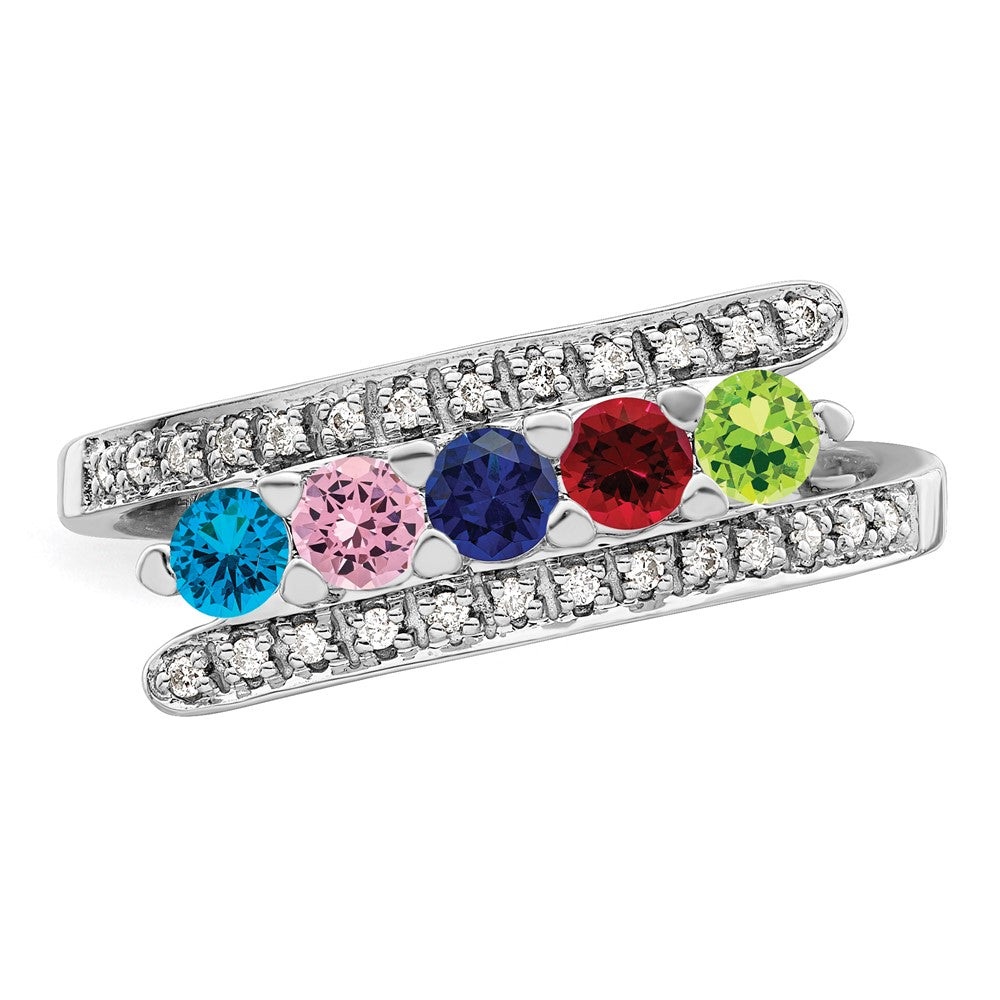 14K White Gold Family Jewelry Synthetic Stone & Diamond Set Ring