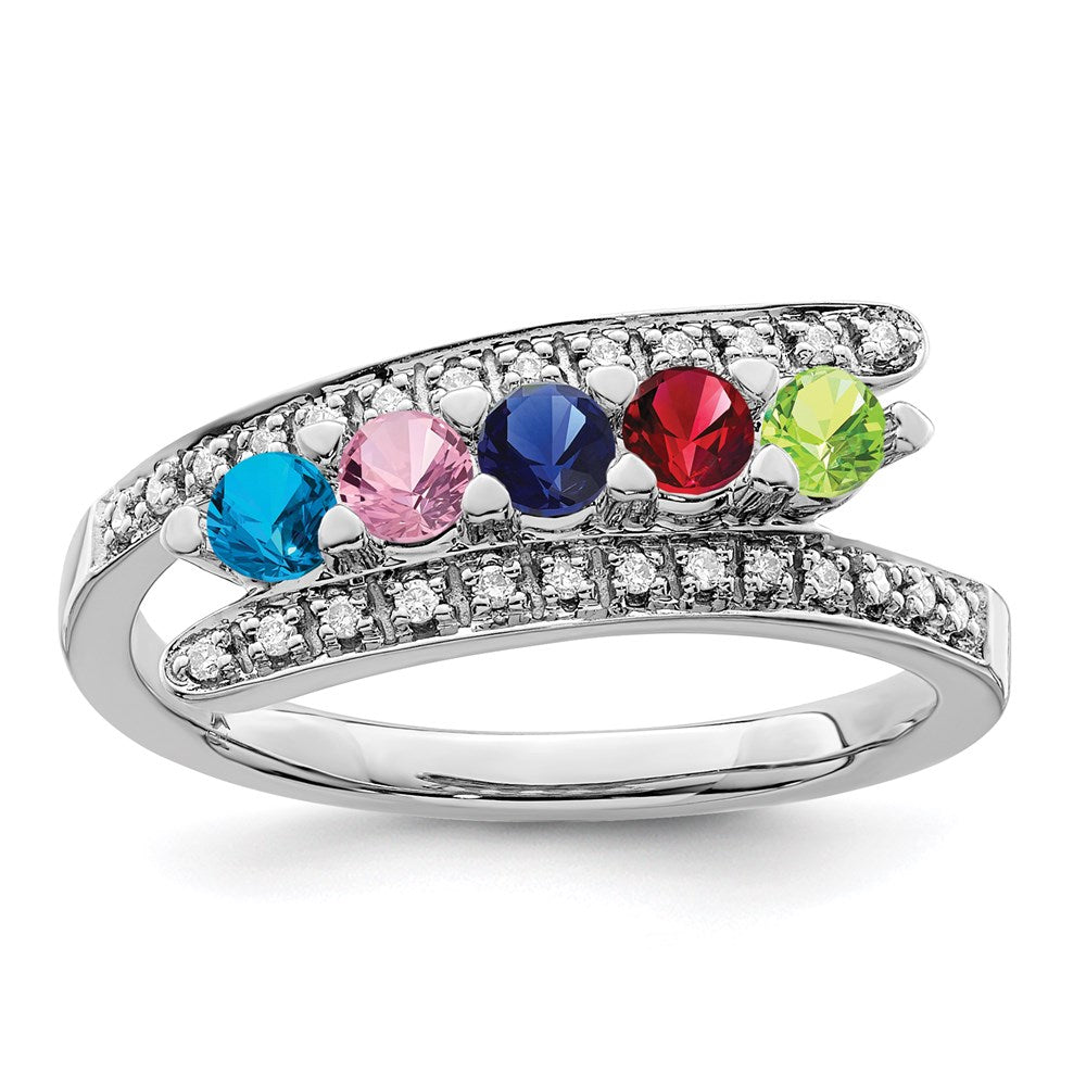 14K White Gold Family Jewelry Genuine Stone & Diamond Set Ring