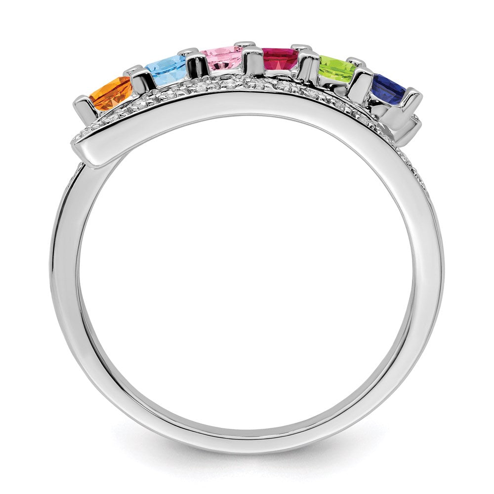 14K White Gold Family Jewelry Synthetic Stone & Diamond Set Ring