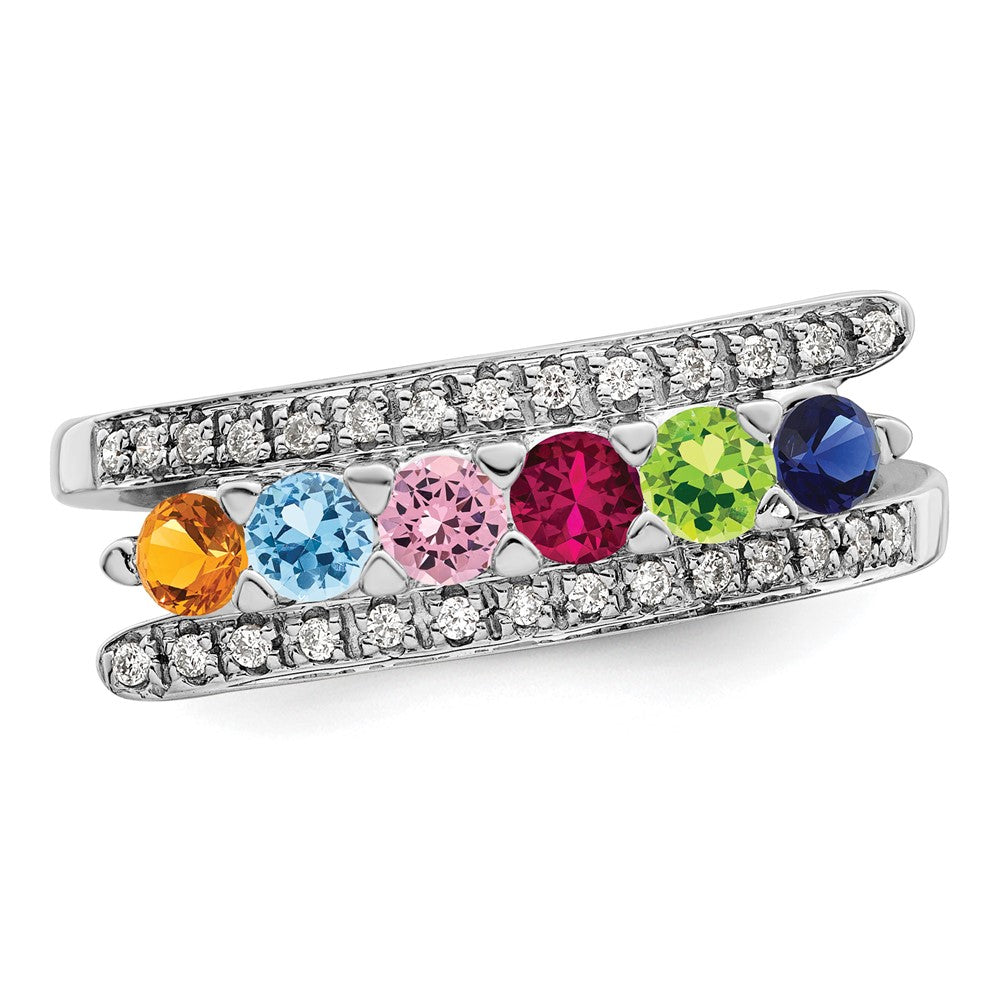 14K White Gold Family Jewelry Genuine Stone & Diamond Set Ring