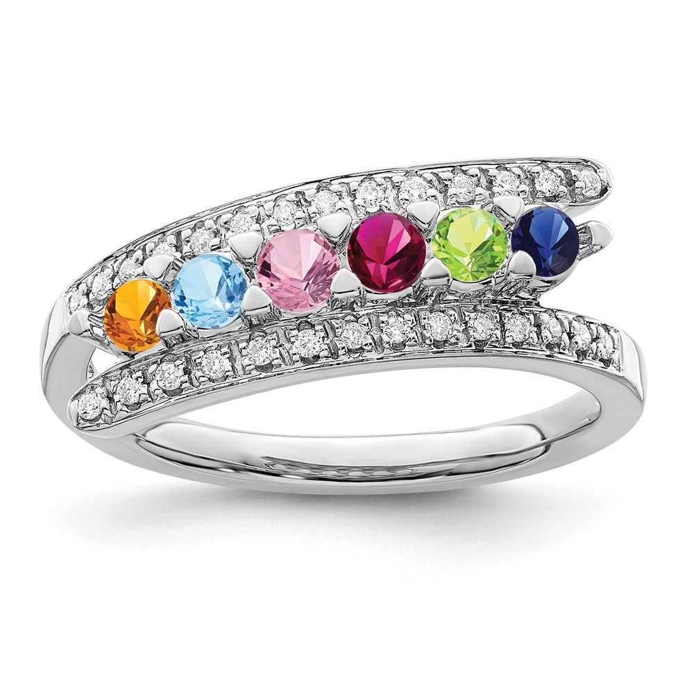 14K White Gold Family Jewelry Genuine Stone & Diamond Set Ring