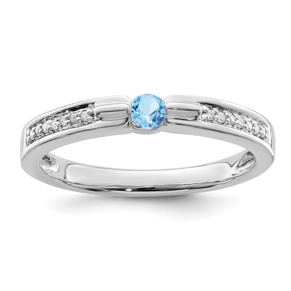 14K White Gold Family Jewelry Genuine Stone & Diamond Set Ring
