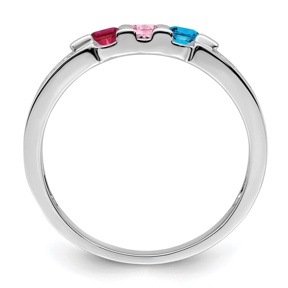 14K White Gold Family Jewelry Synthetic Stone & Diamond Set Ring