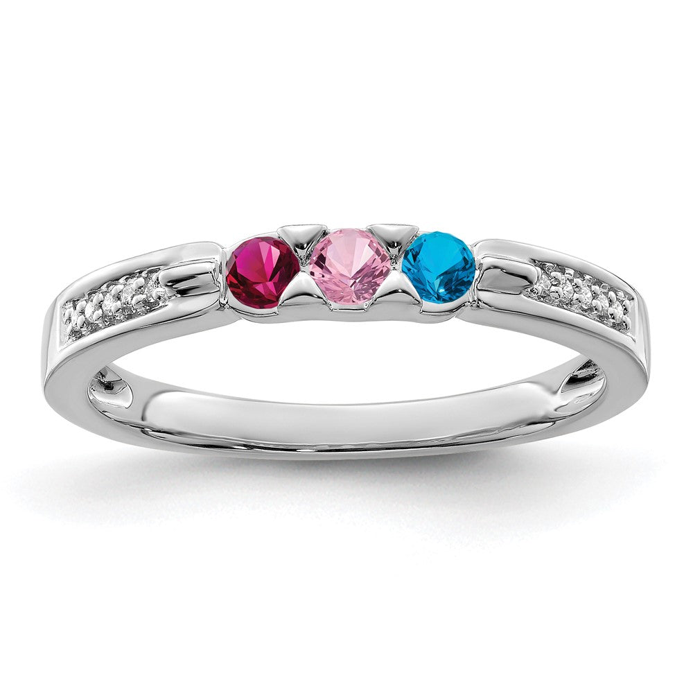 14K White Gold Family Jewelry Synthetic Stone & Diamond Set Ring