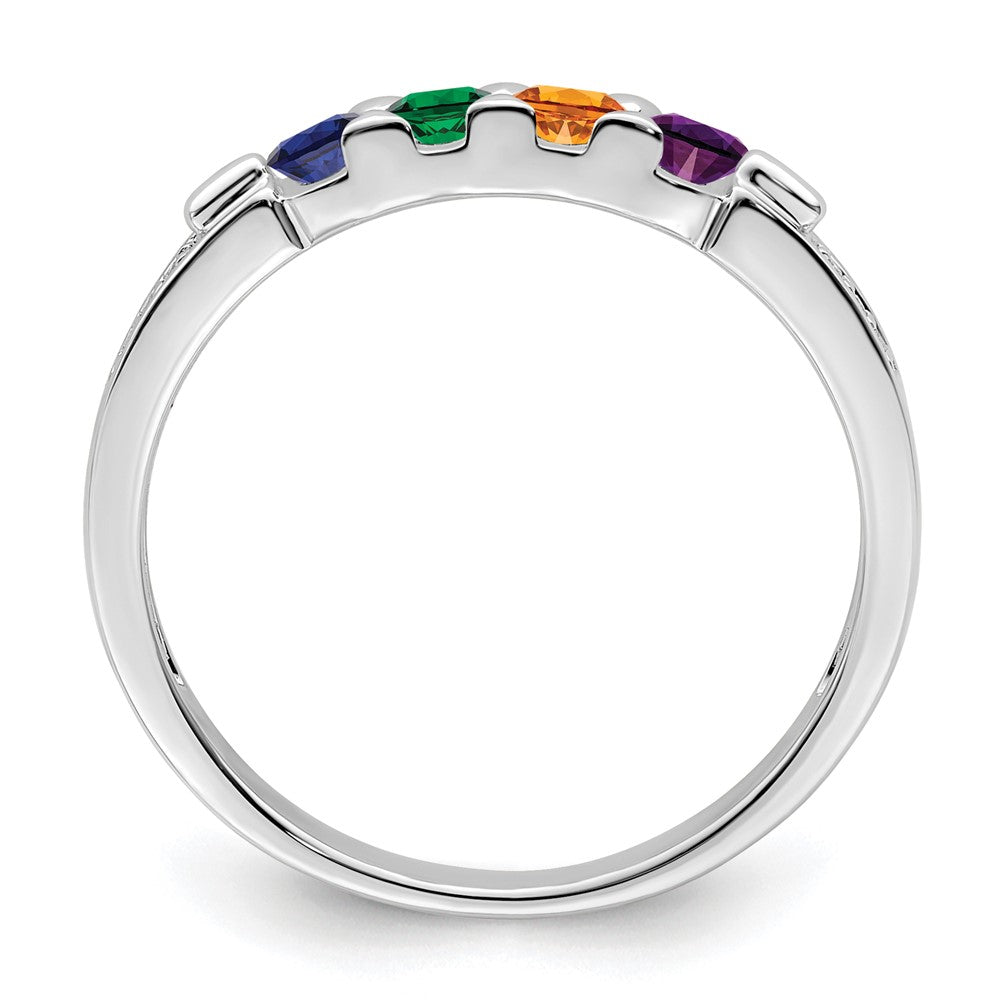 14K White Gold Family Jewelry Synthetic Stone & Diamond Set Ring