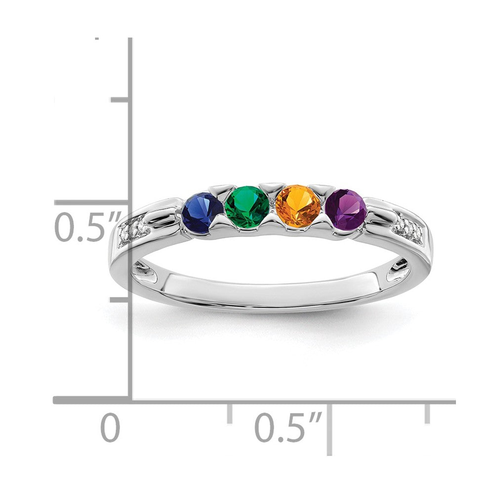 14K White Gold Family Jewelry Synthetic Stone & Diamond Set Ring