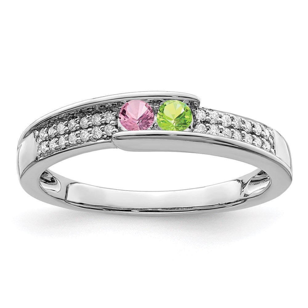 14K White Gold Family Jewelry Genuine Stone & Diamond Set Ring