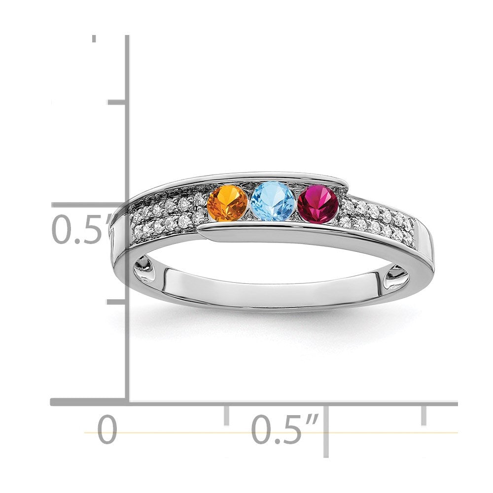 14K White Gold Family Jewelry Synthetic Stone & Diamond Set Ring