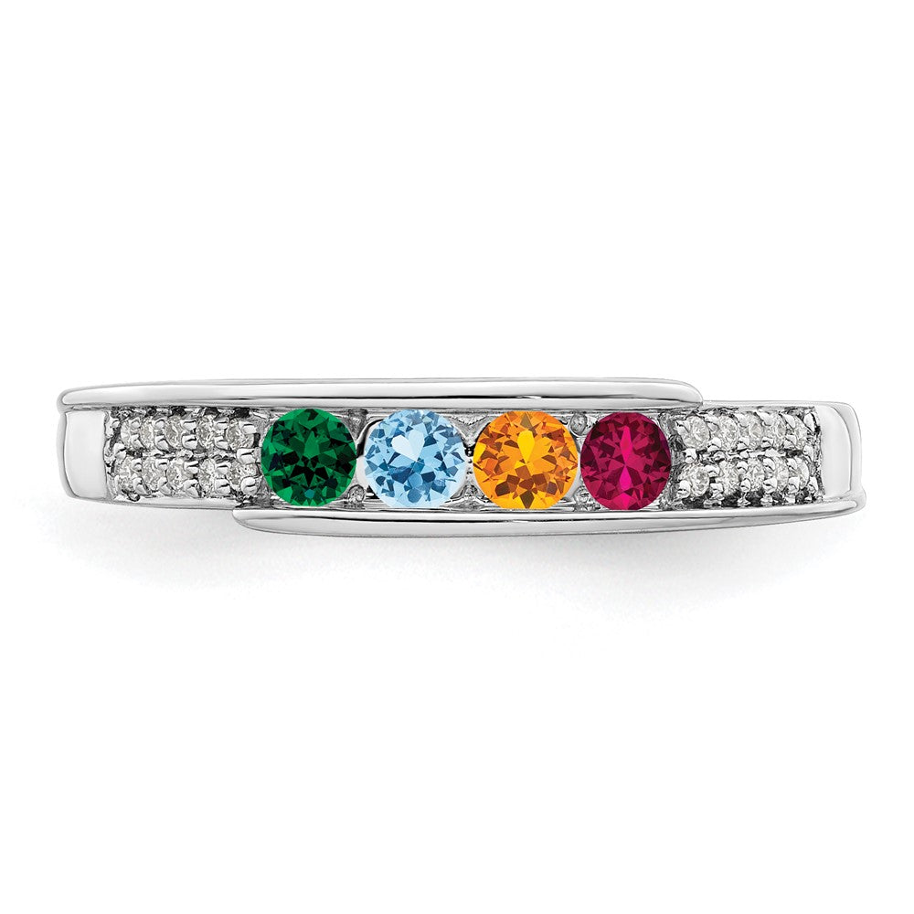 14K White Gold Family Jewelry Synthetic Stone & Diamond Set Ring