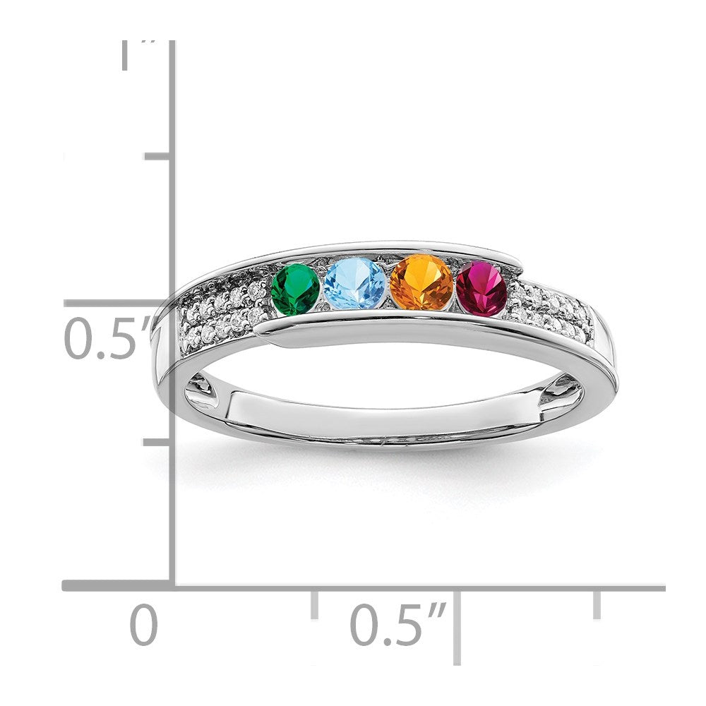 14K White Gold Family Jewelry Genuine Stone & Diamond Set Ring