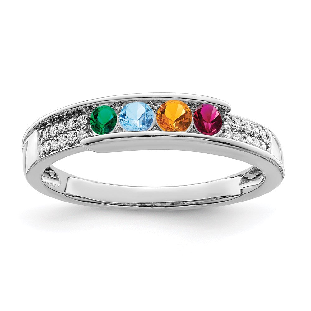 14K White Gold Family Jewelry Genuine Stone & Diamond Set Ring