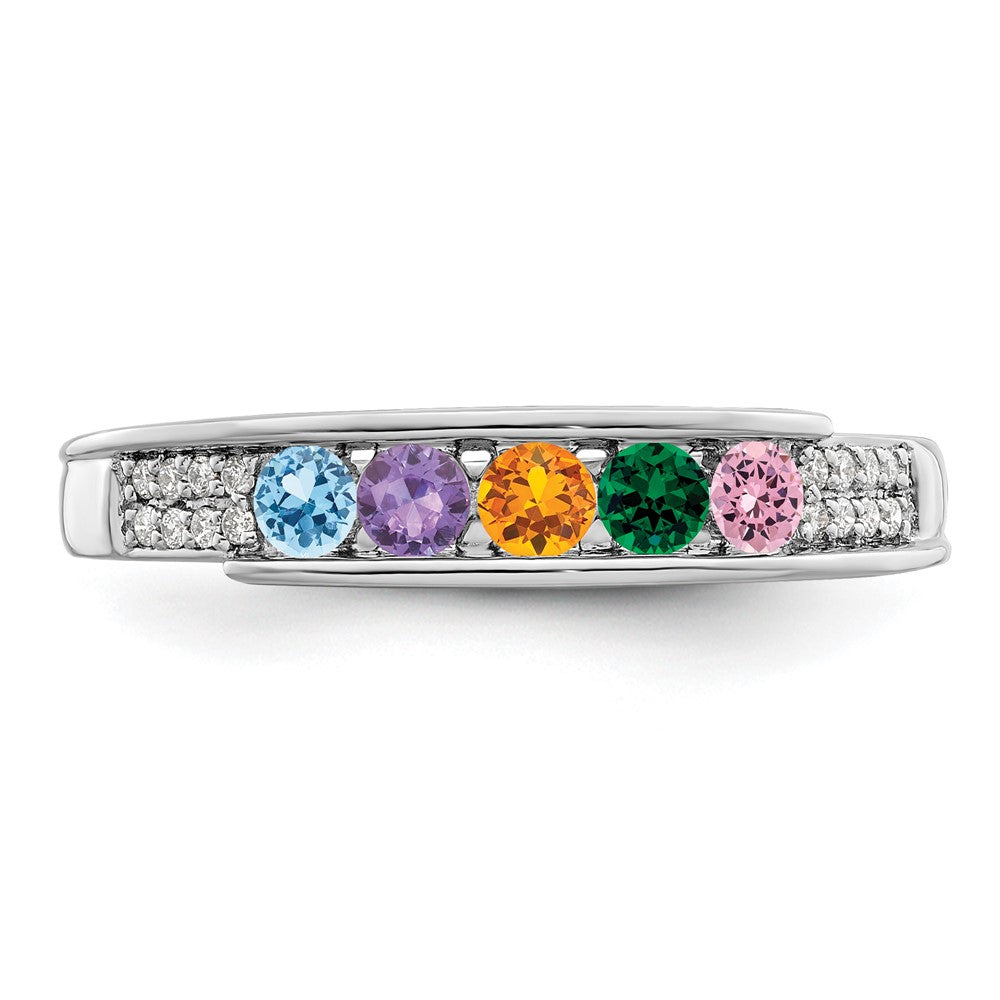 14K White Gold Family Jewelry Genuine Stone & Diamond Set Ring