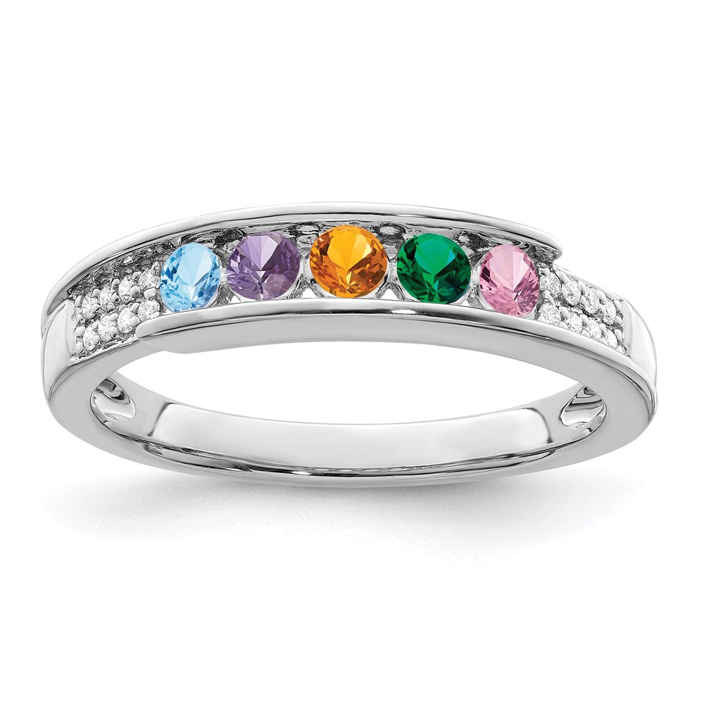 14K White Gold Family Jewelry Synthetic Stone & Diamond Set Ring
