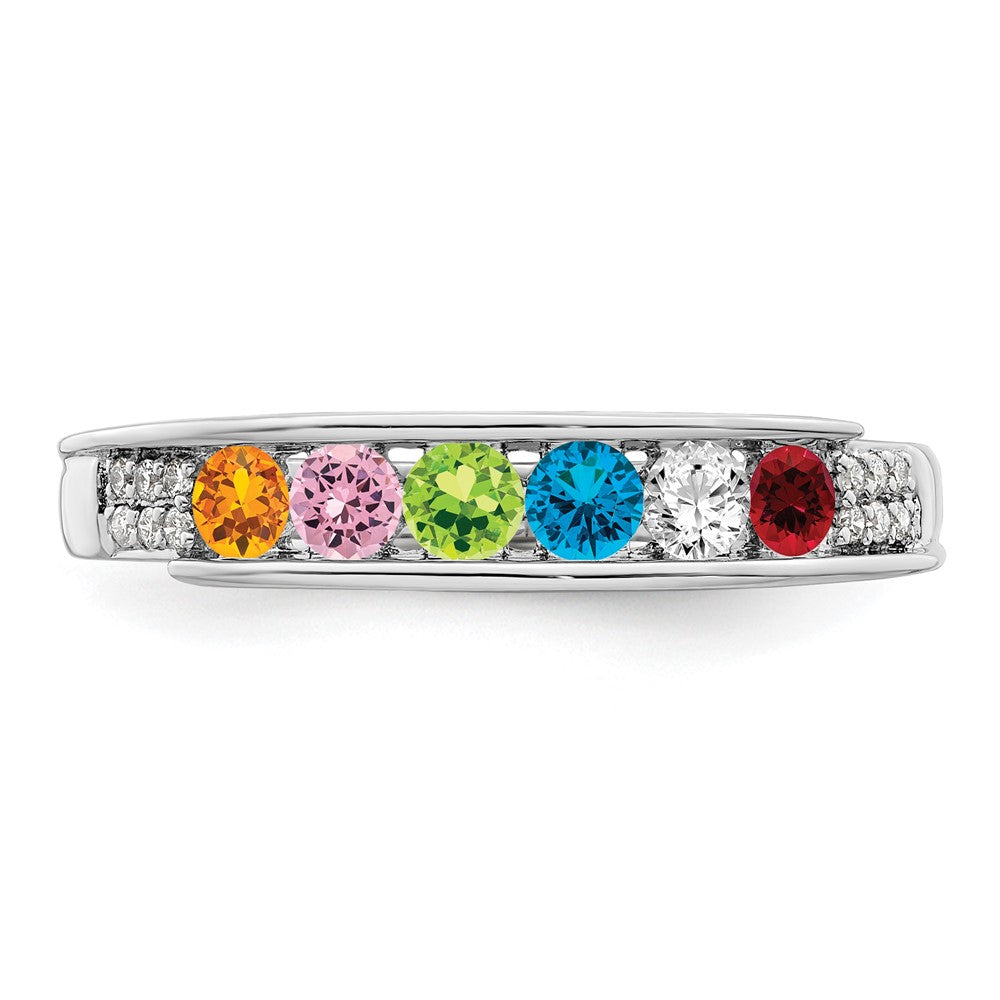 14K White Gold Family Jewelry Synthetic Stone & Diamond Set Ring