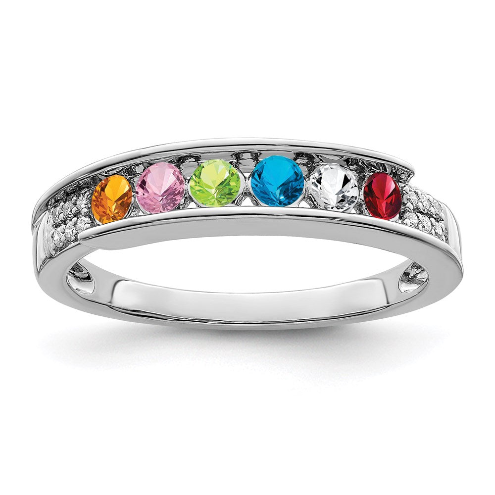 14K White Gold Family Jewelry Genuine Stone & Diamond Set Ring