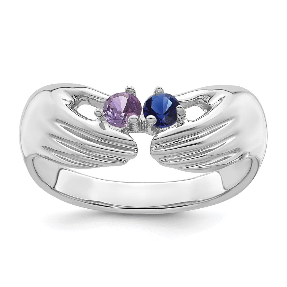 14k White Gold 2 Genuine Stone Family Ring