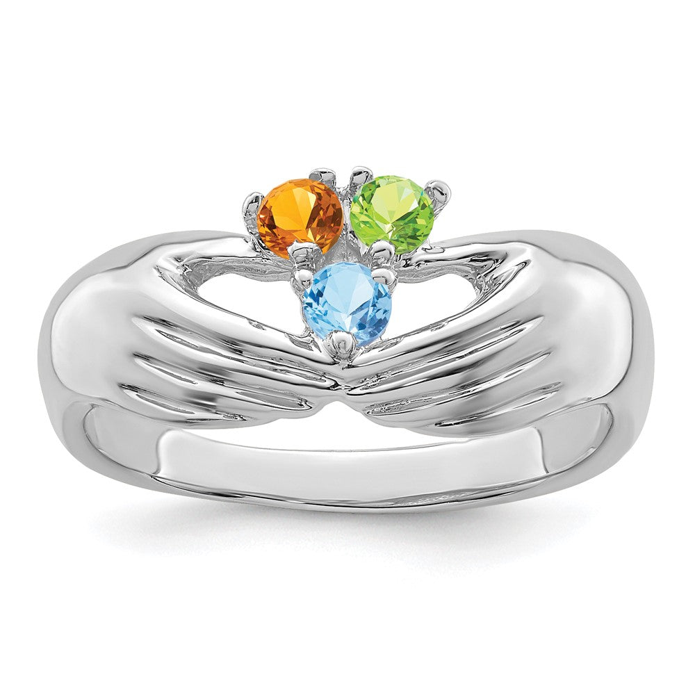 14k White Gold 3 Genuine Stone Family Ring