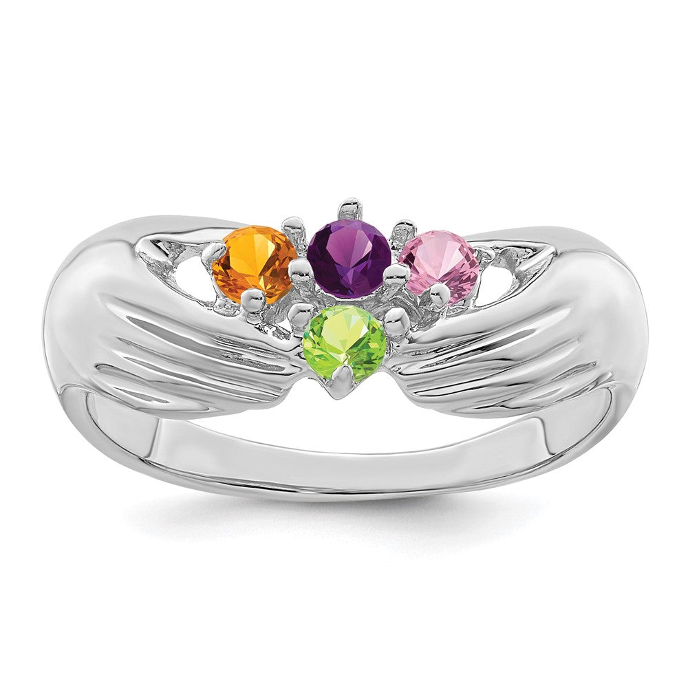 14k White Gold 4 Synthetic Stone Family Ring