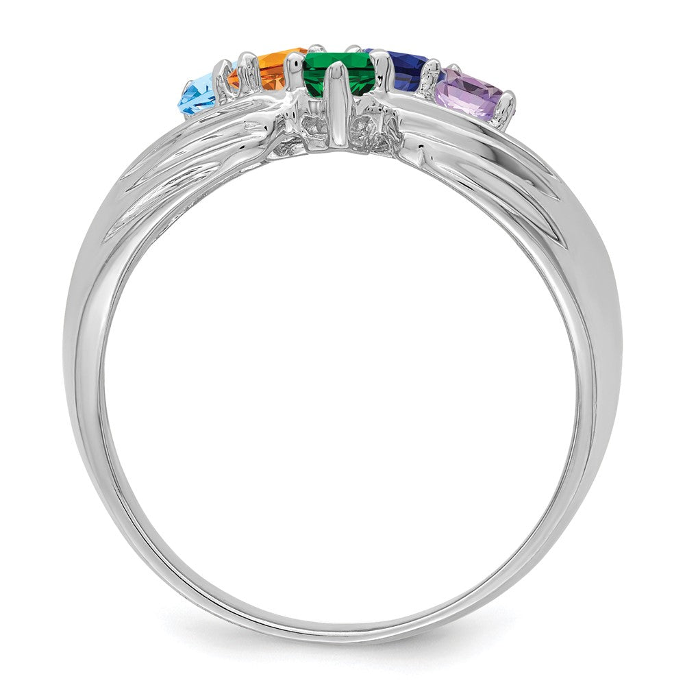14k White Gold 5 Genuine Stone Family Ring