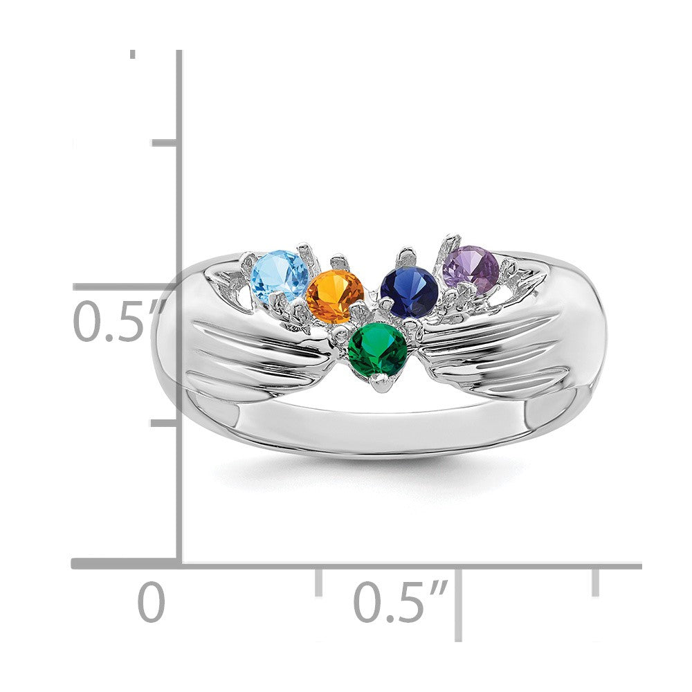 14k White Gold 5 Genuine Stone Family Ring