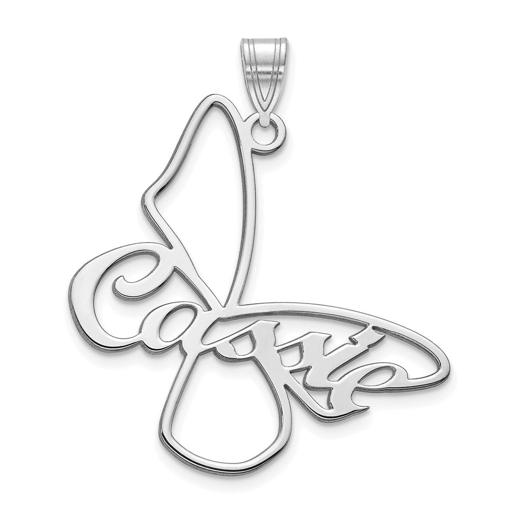 14k White Gold Large Butterfly with Name Pendant