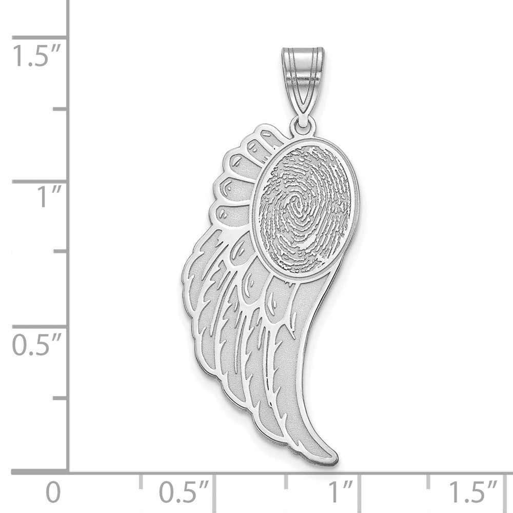 Sterling Silver/Rhodium-plated Angel Wing Fingerprint Pendant