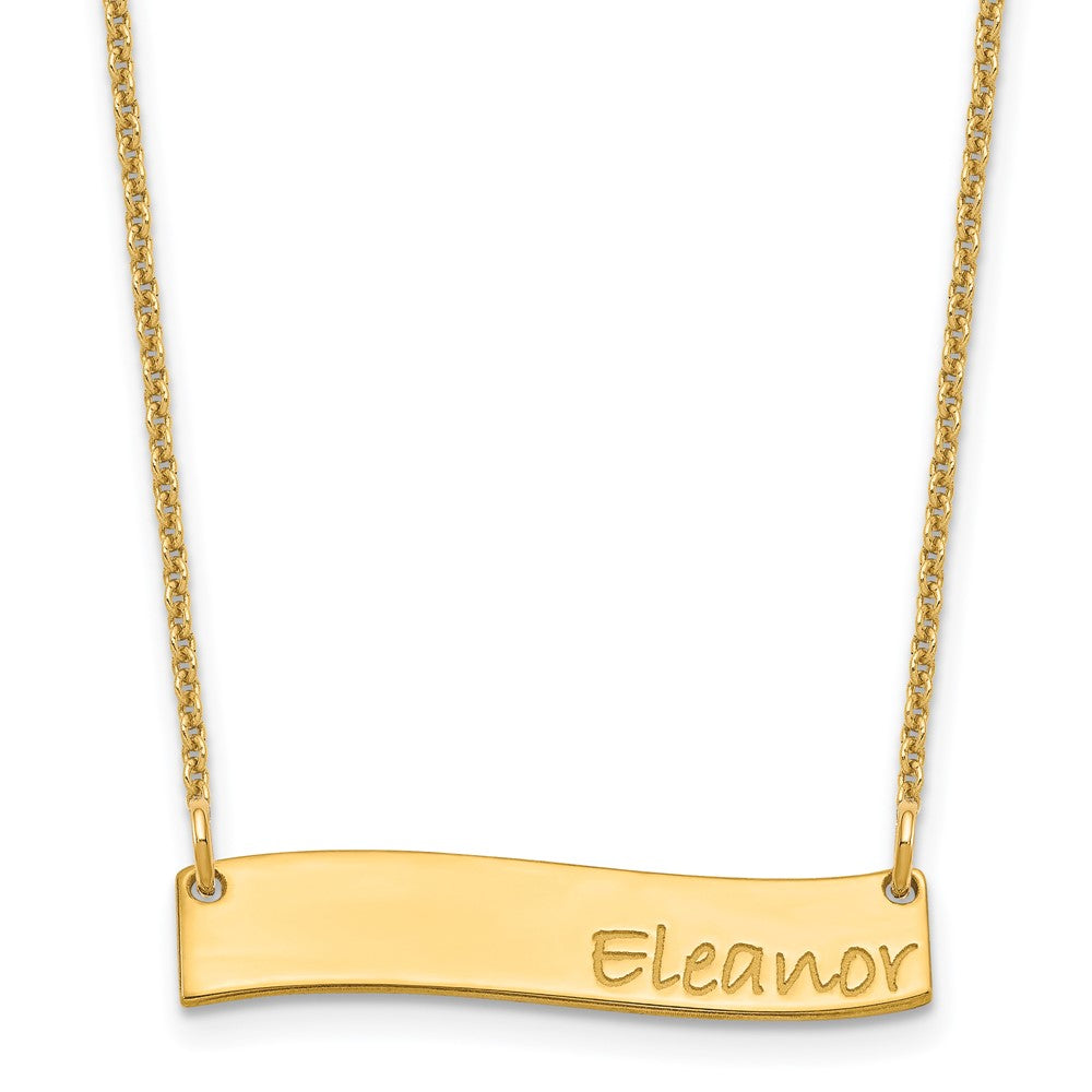 14k Small Yellow Gold Small BRADLEY HAND Curved Bar Necklace