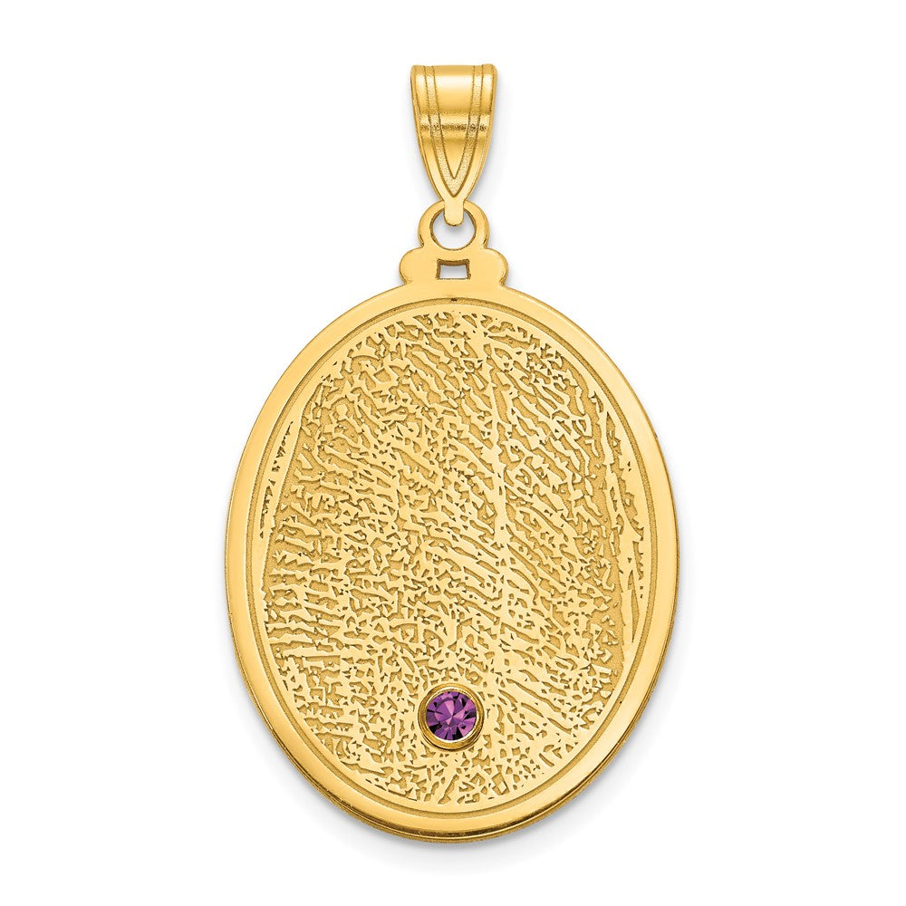 SS/Gold-plated Oval Fingerprint w/14k Bezel Birthstone Pendant