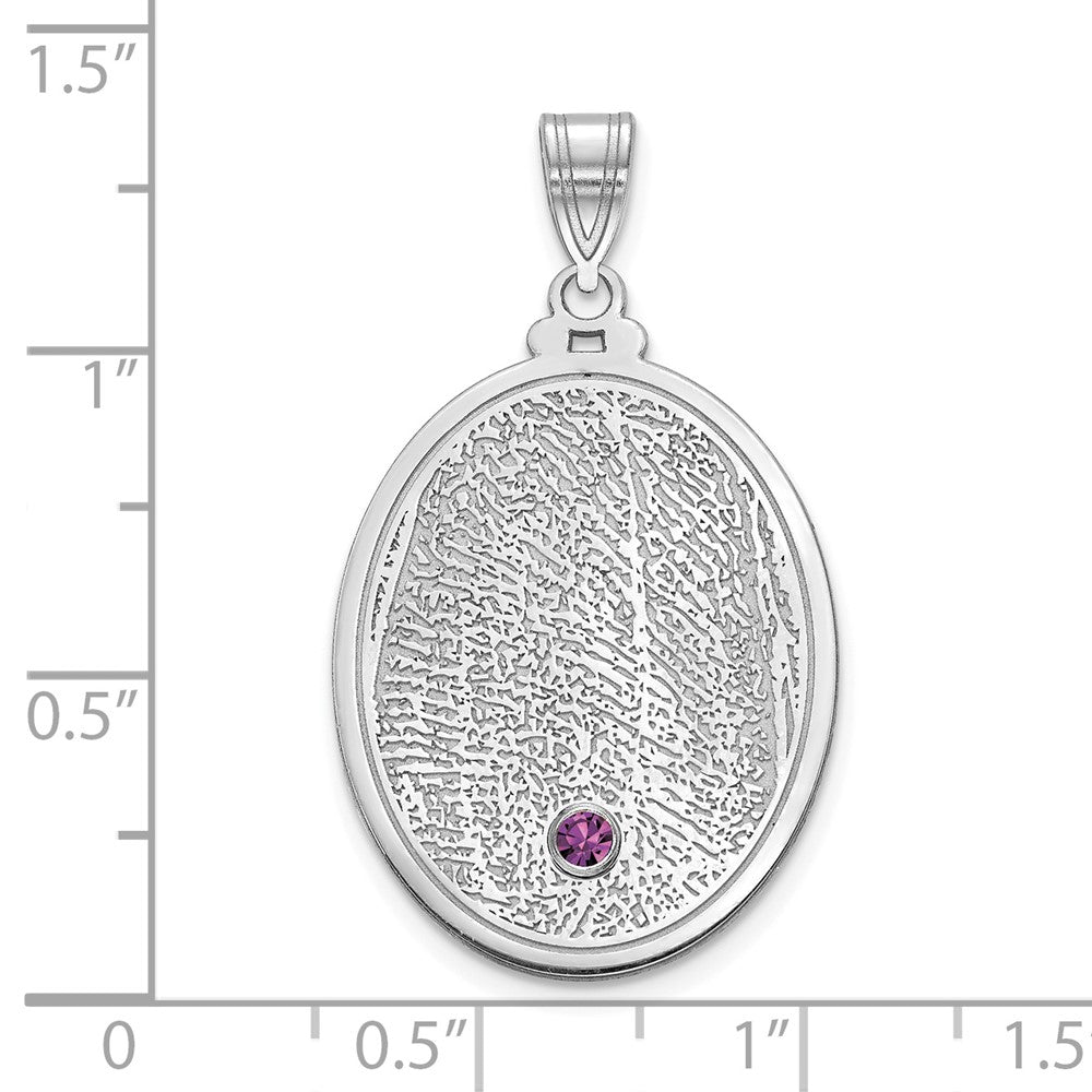 SS/Rhod-plated Oval Fingerprint w/SS Bezel Birthstone Pendant
