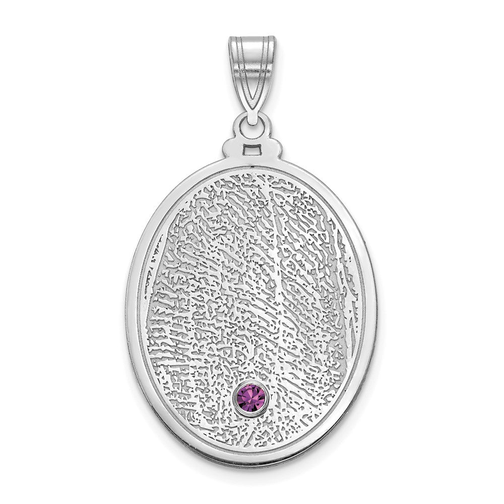 SS/Rhod-plated Oval Fingerprint w/SS Bezel Birthstone Pendant