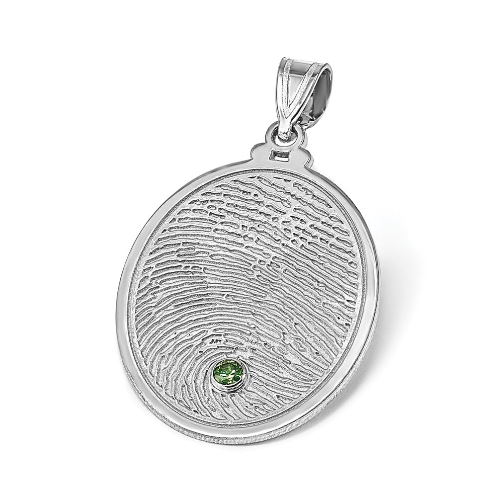 14kw Oval Fingerprint w/ 14k Rhod-plated Bezel Birthstone Pendant
