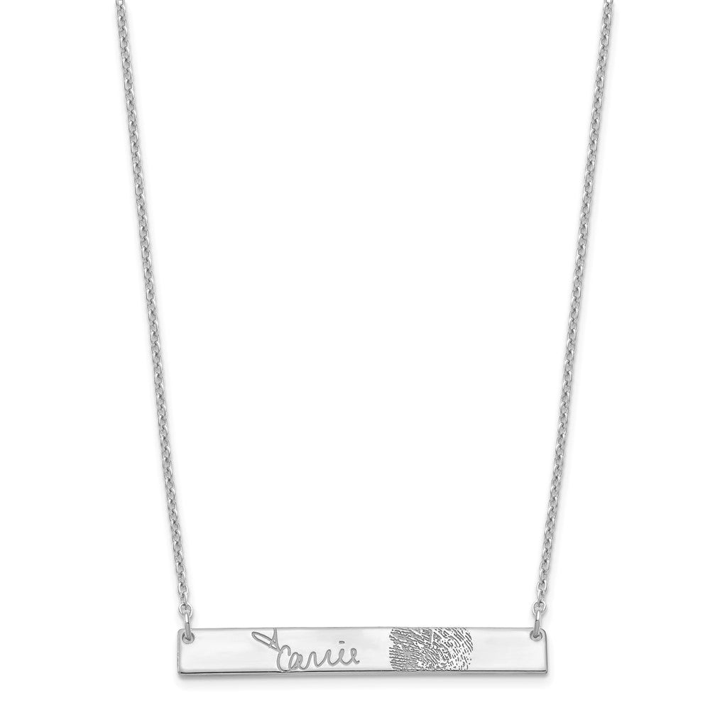 SS/Rhodium-plated Signature and Fingerprint Bar Necklace