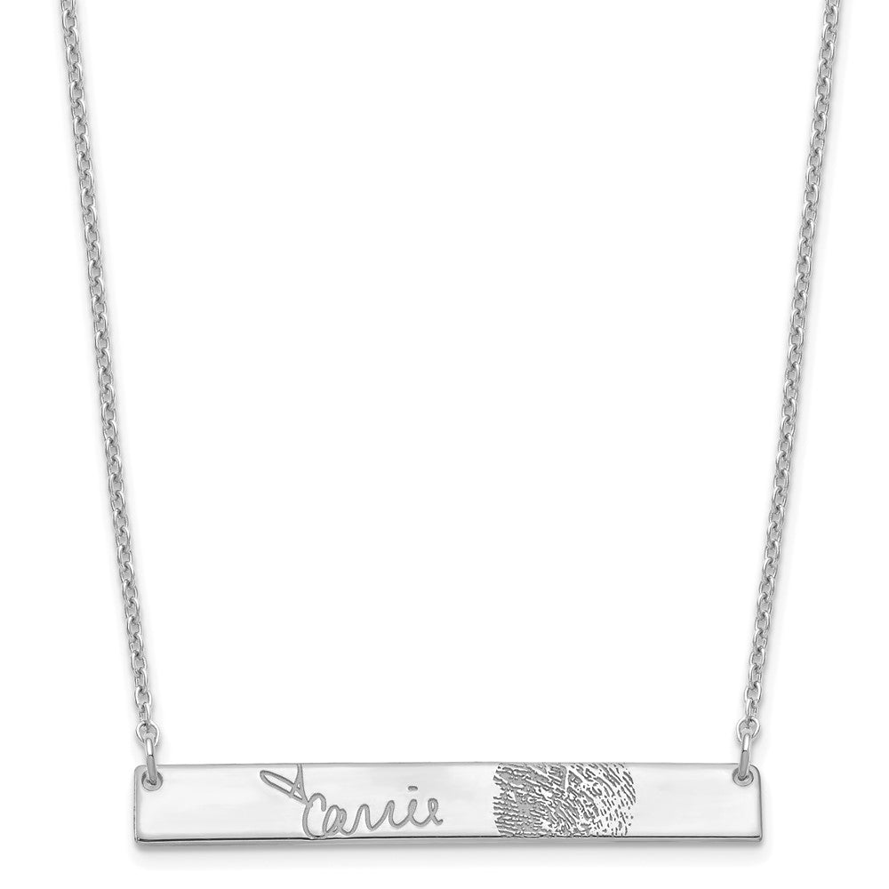 SS/Rhodium-plated Signature and Fingerprint Bar Necklace