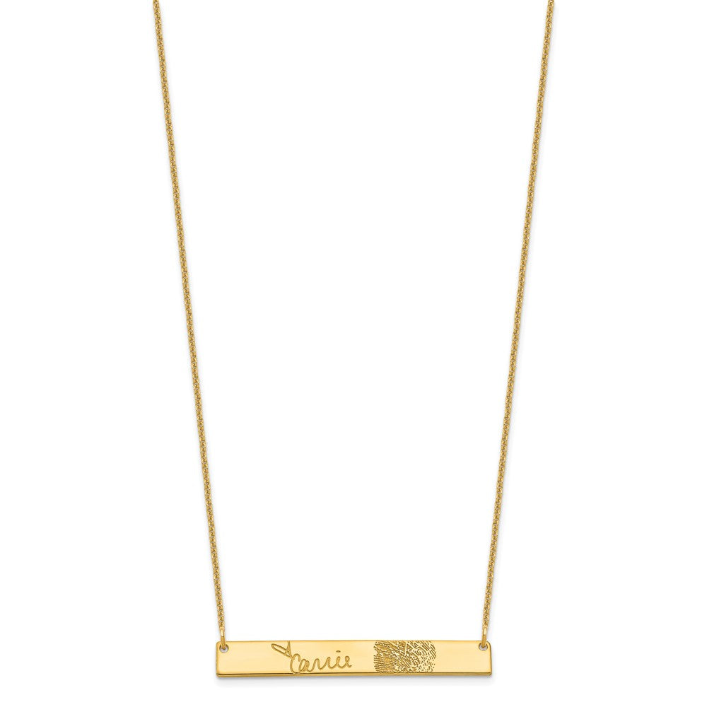 14k Yellow Gold Signature and Fingerprint Bar Necklace