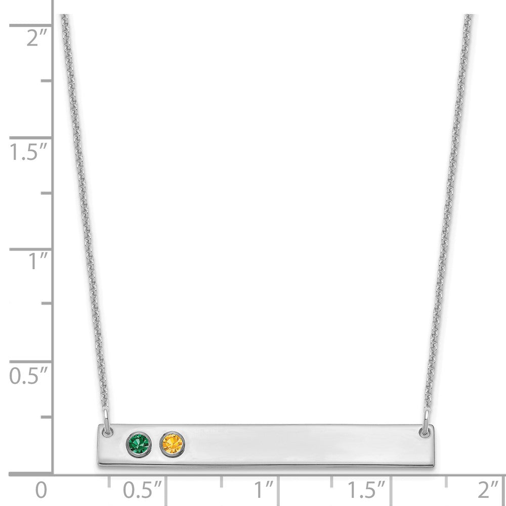 14KW 2 Birthstone w/ 18k Rhodium Plated Bezel Large Bar Necklace