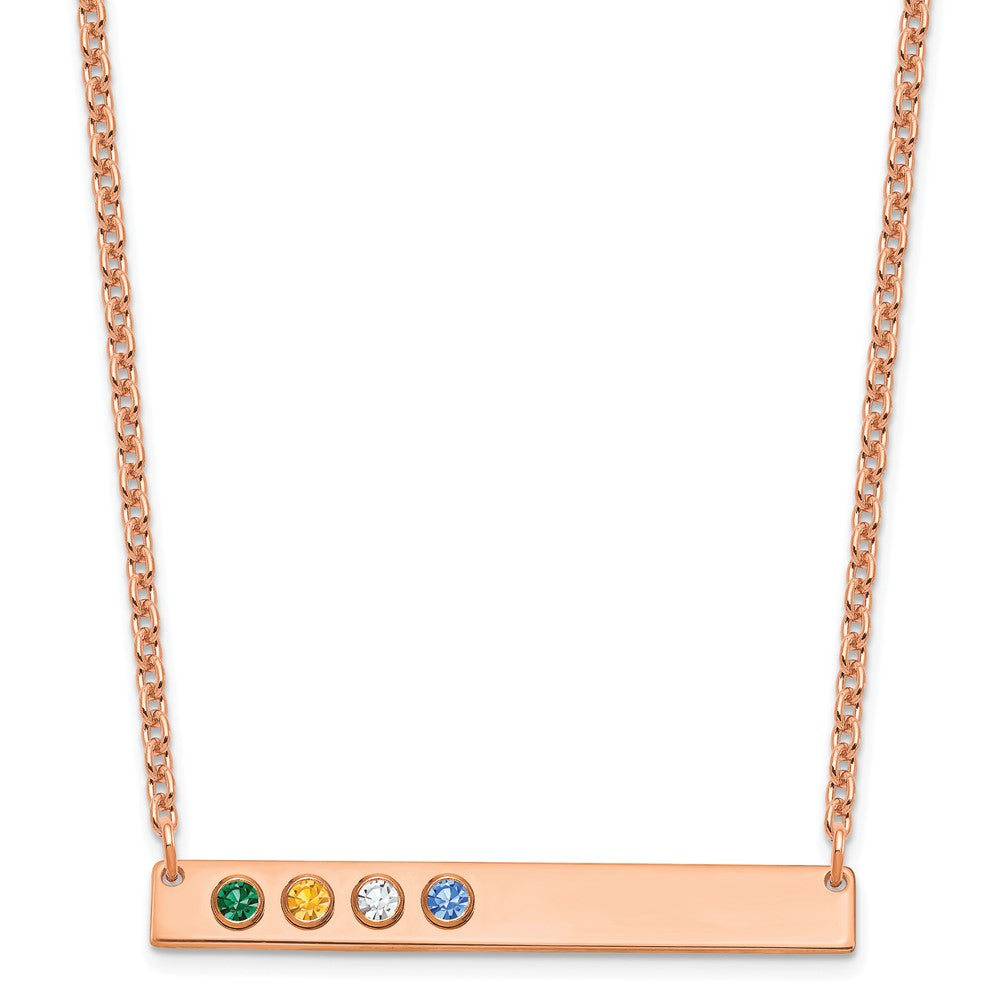 14K Rose Gold 4 Birthstone w/ 14k Bezel Large Bar Necklace