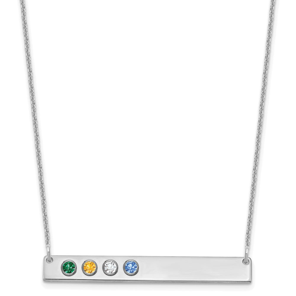 14KW 4 Birthstone w/ 18k Rhodium Plated Bezels Large Bar Necklace