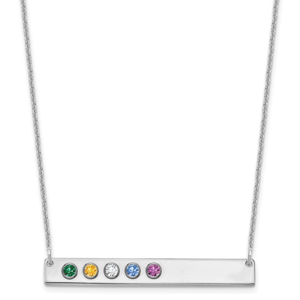 14KW 5 Birthstone w/ 18k Rhodium Plated Bezels Large Bar Necklace
