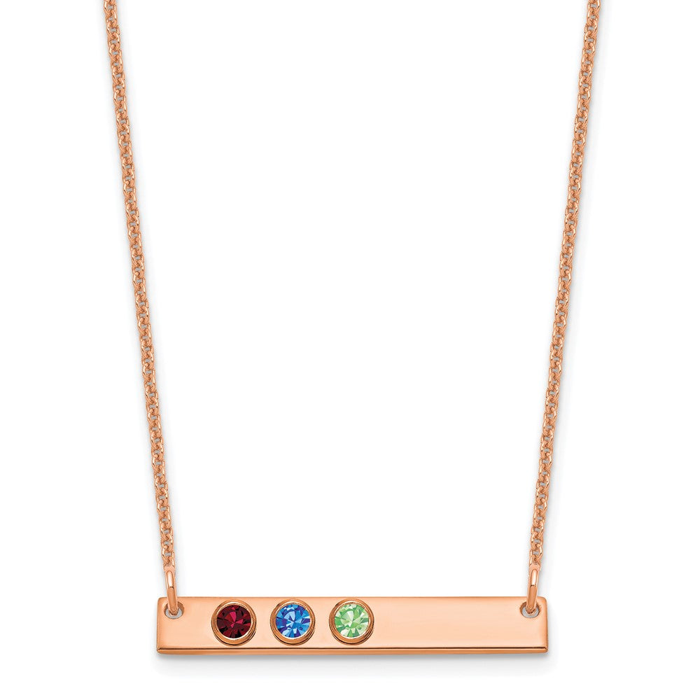 14K Rose Gold 3 Birthstone w/ 14k Bezel Small Bar Necklace