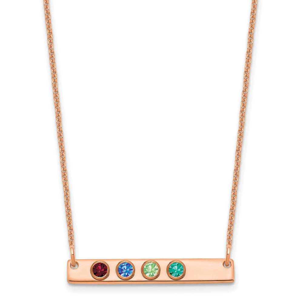 14K Rose Gold 4 Birthstone w/ 14k Bezel Small Bar Necklace
