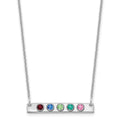 14KW 5 Birthstone w/ 18k Rhodium Plated Bezels Small Bar Necklace