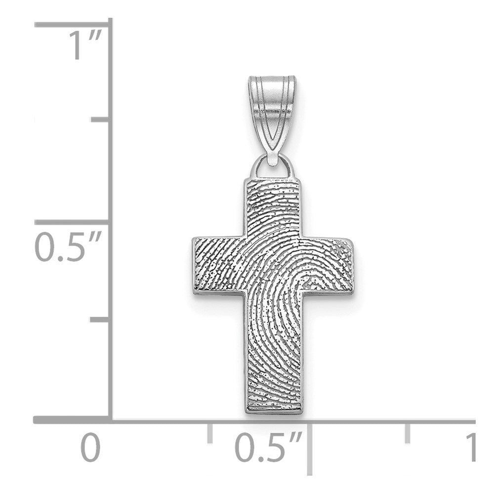 Sterling Silver/Rhodium-plated Small Cross Fingerprint Pendant