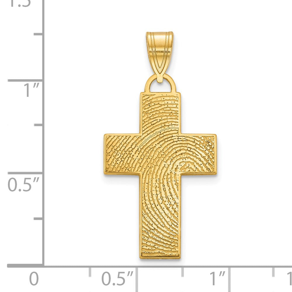 14k Yellow Gold Large Cross Fingerprint Pendant