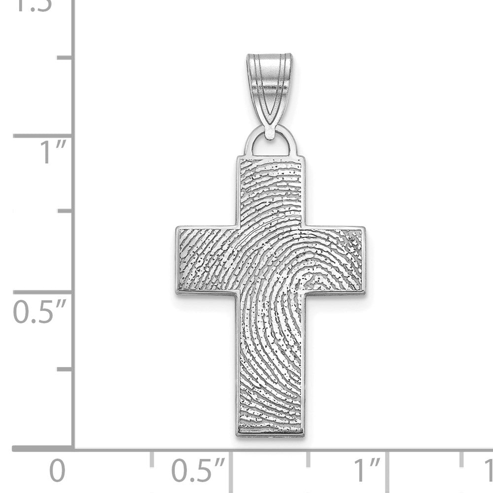 Sterling Silver/Rhodium-plated Large Cross Fingerprint Pendant