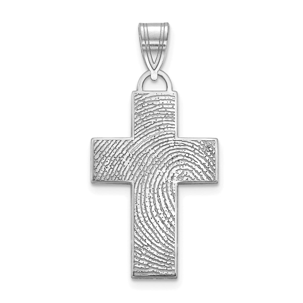 14k White Gold Large Cross Fingerprint Pendant
