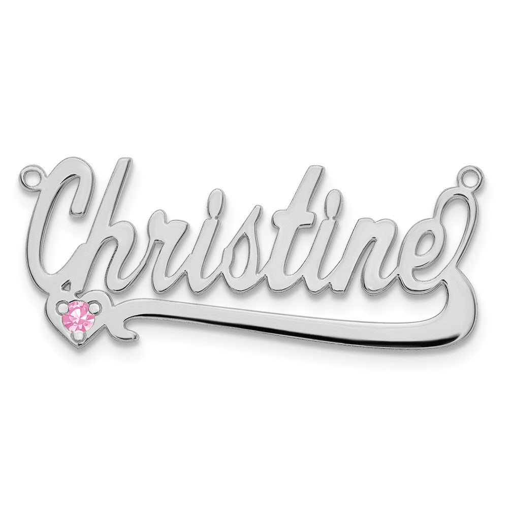 Sterling Silver/Rhodium-plated Birthstone Heart Name Plate