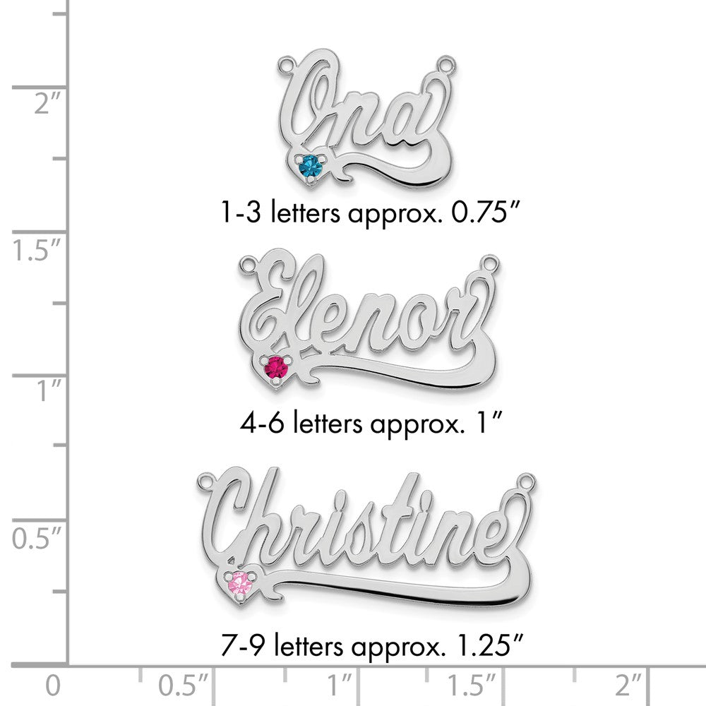 Sterling Silver/Rhodium-plated Birthstone Heart Name Plate